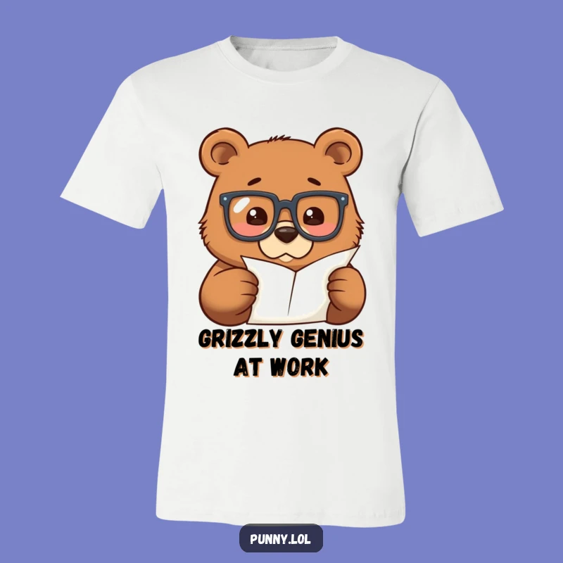 Funny Bear Scholar T-Shirt: Intelligent Bear Examines Document, Ideal Funny Gift