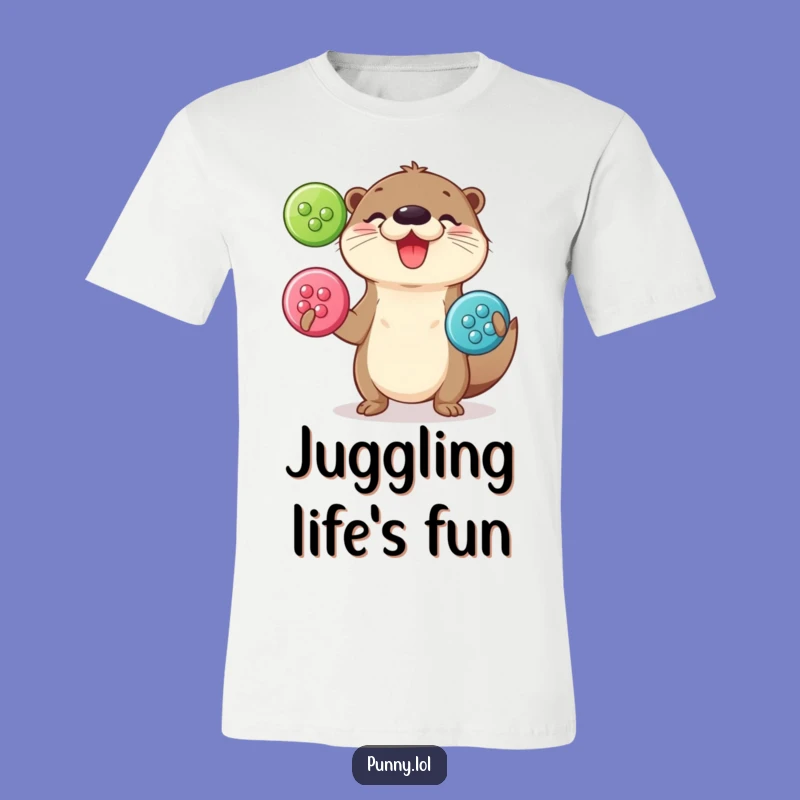 Funny Otter Juggling T-Shirt - Button Toss Tee, Whimsical Gift Idea