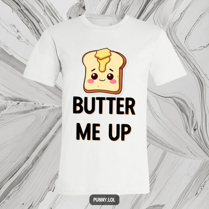 Funny graphic tee depicting a comical slice of toast with butter oozing down its sides.