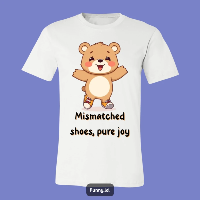 Funny Bear Cub Hopping T-Shirt: Embrace Joy with Mismatched Style