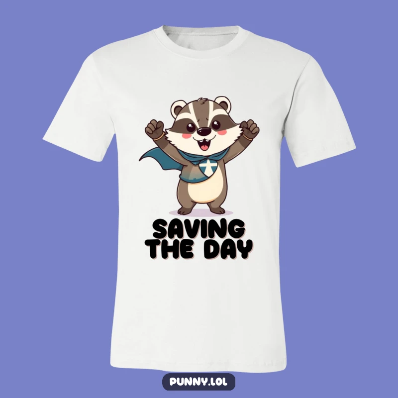 Funny Badger Superhero T-Shirt: Triumphant Pose, Heroic Badass Tee