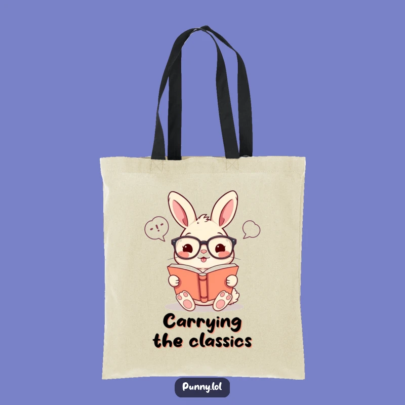 Funny Bookworm Rabbit Tote Bag: Carry Your Books with Literary Charm