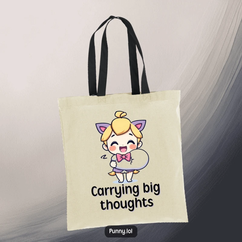 Funny Bowtie Character Speech Bubble Tote Bag: A humorous tote bag with a character in a bowtie holding a large speech bubble. Great for shopping.