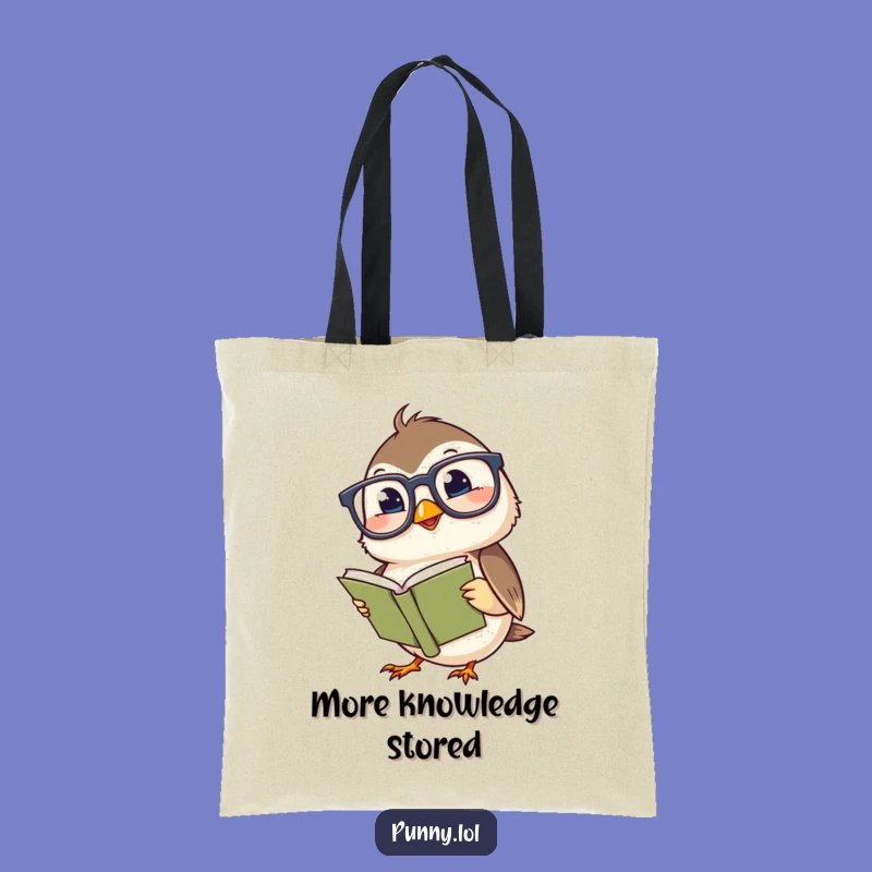 Funny Chickadee Tote Bag: Giggling Spectacled Bird Book Lover Carry-All