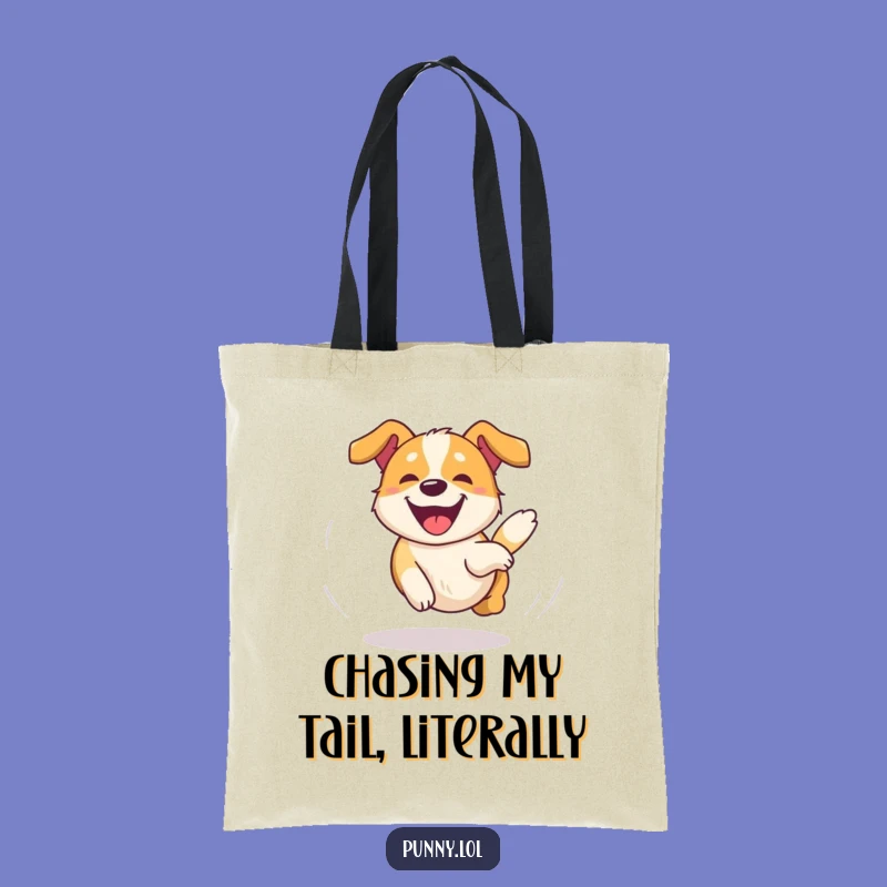 Funny Dog Tail Chase Tote Bag: Carry Your Fun! An Adorable Funny Gift for Pet Parents.