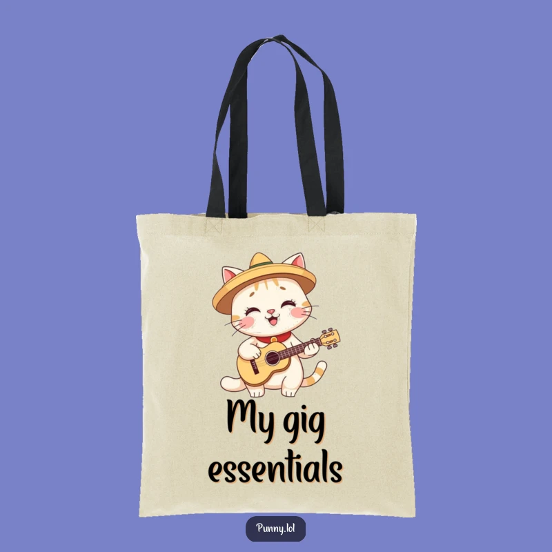 Funny Fiesta Cat Guitar Tote Bag - Musical Feline Accessory