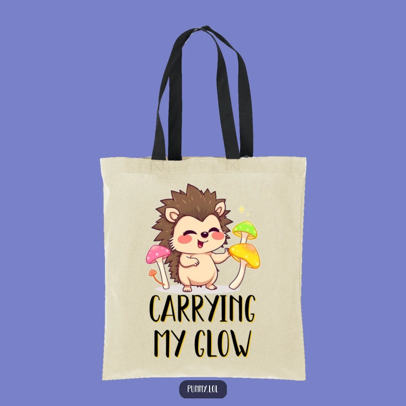 Funny Hedgehog Tote: Giggling Juggler of Glowing Mushrooms, Chic Carry-All Gift!